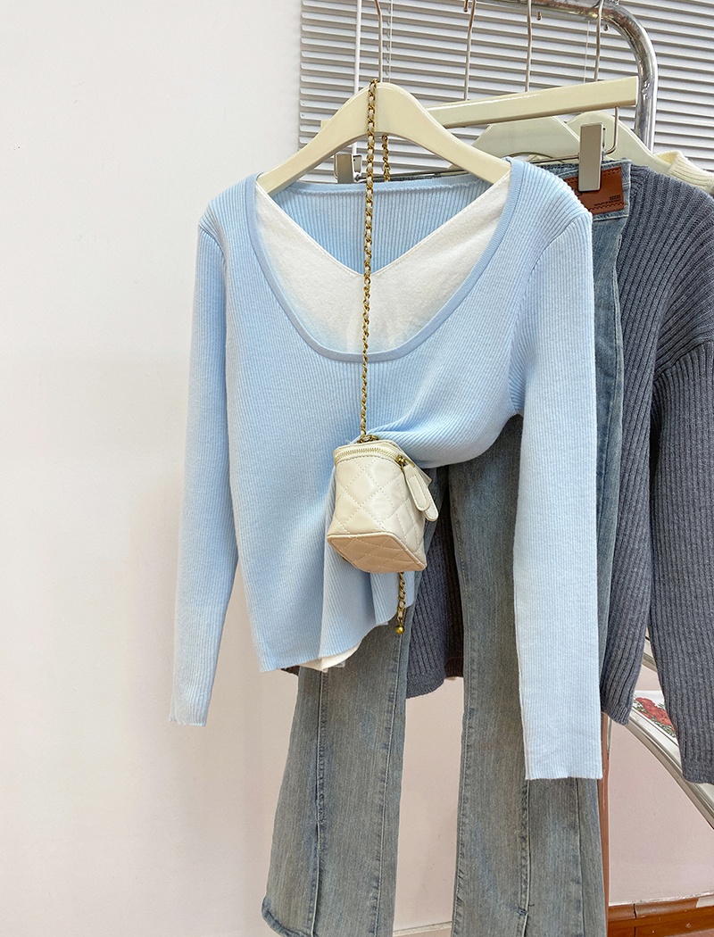 Long sleeve sweater Pseudo-two bottoming shirt for women