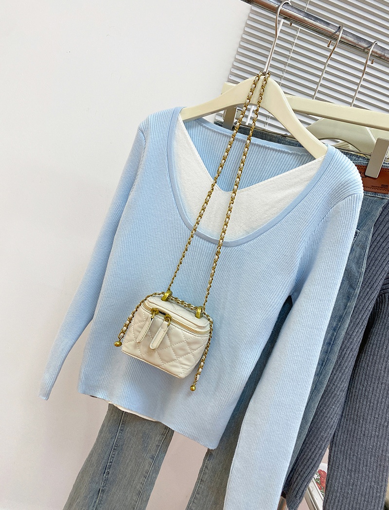 Long sleeve sweater Pseudo-two bottoming shirt for women