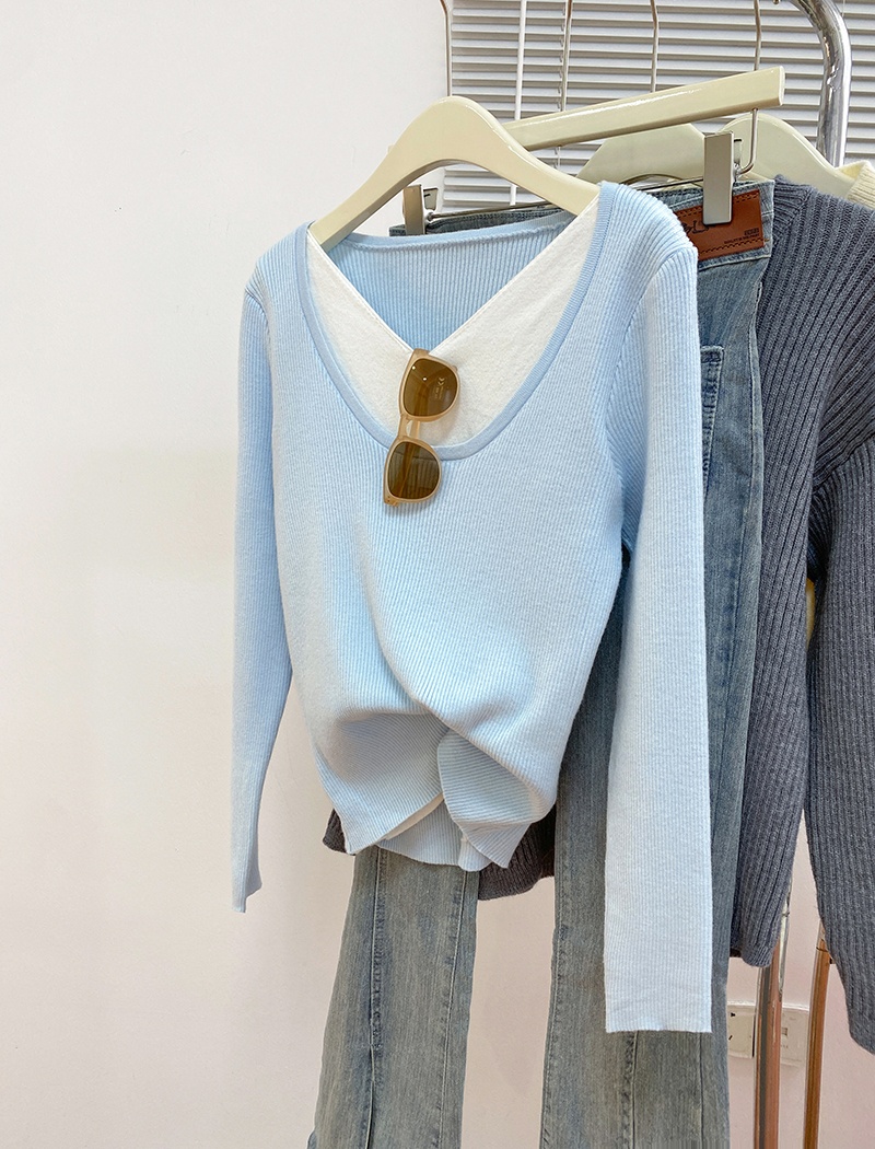 Long sleeve sweater Pseudo-two bottoming shirt for women