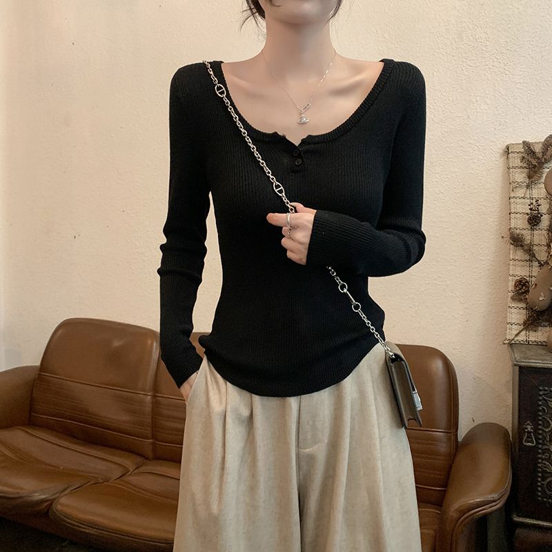 Round neck autumn and winter tops long sleeve pure sweater