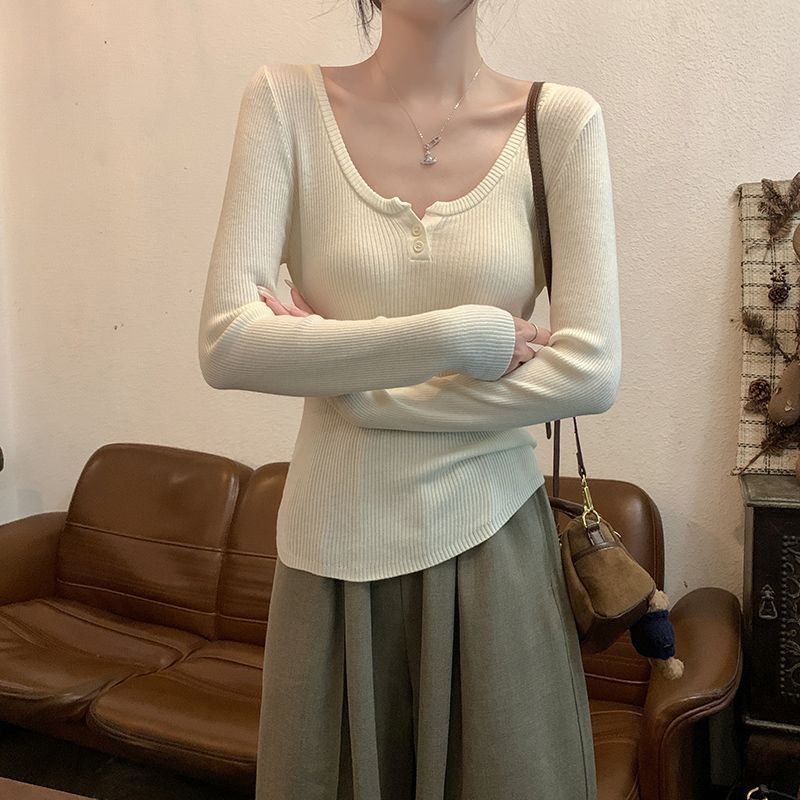 Round neck autumn and winter tops long sleeve pure sweater