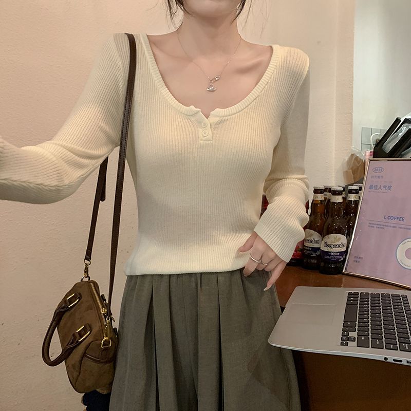 Round neck autumn and winter tops long sleeve pure sweater