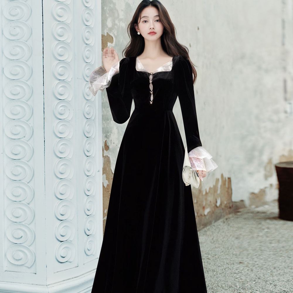 Black Hepburn style banquet dress for women