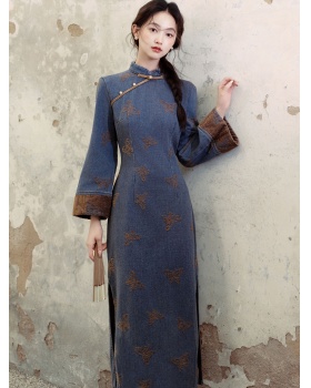 Autumn and winter embroidery dress retro cheongsam for women