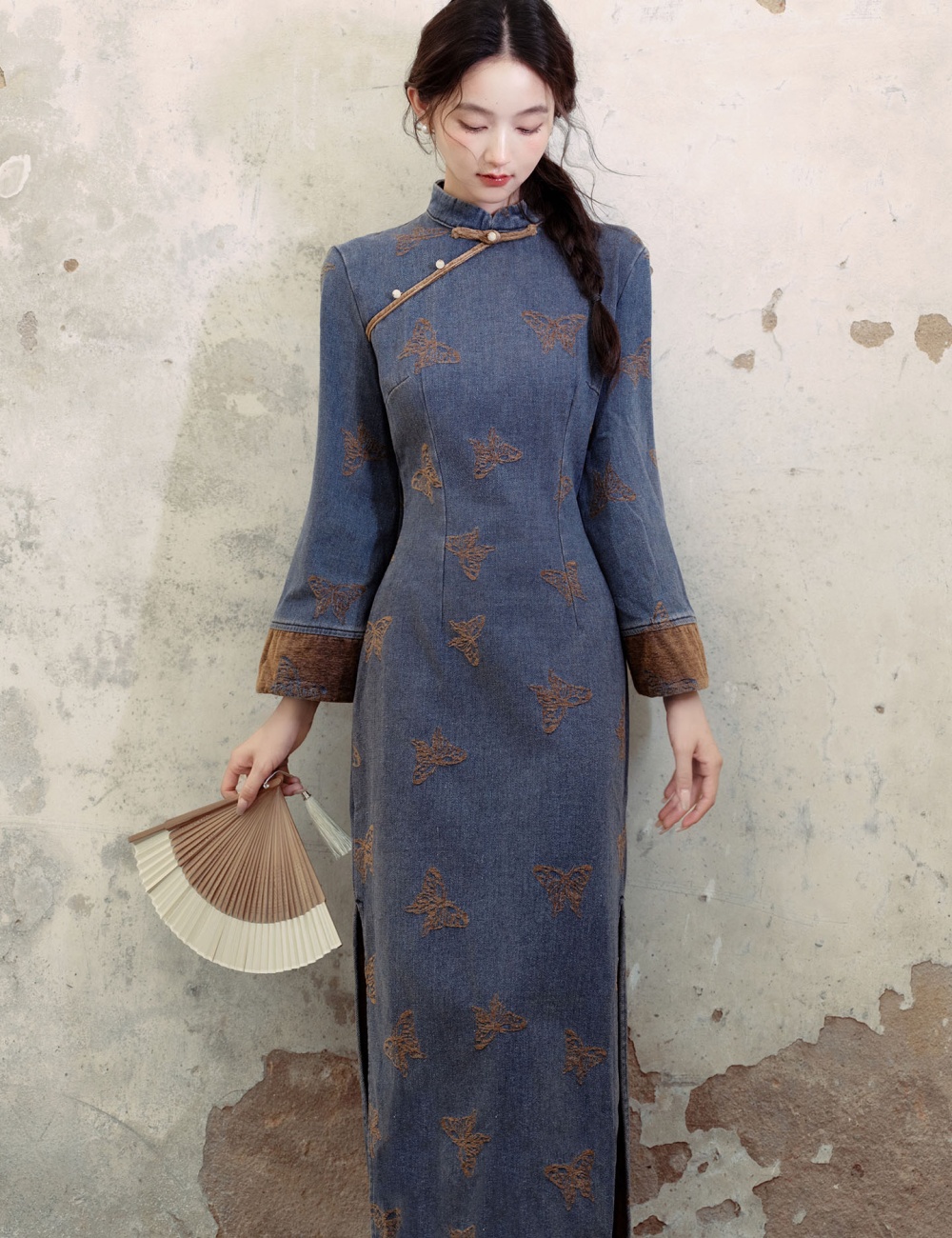 Autumn and winter embroidery dress retro cheongsam for women