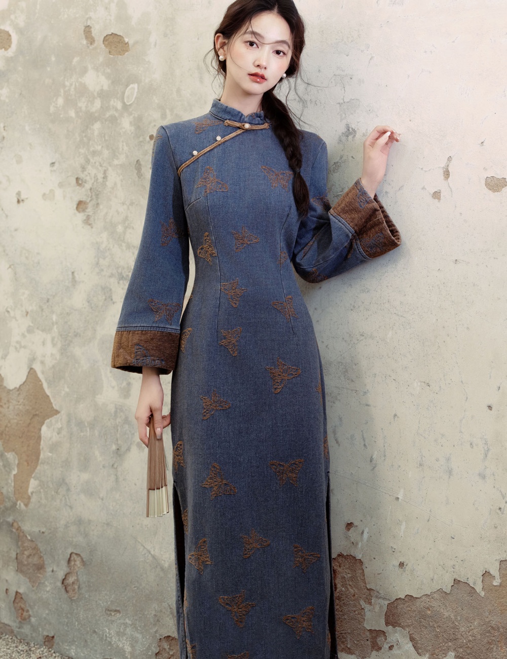 Autumn and winter embroidery dress retro cheongsam for women