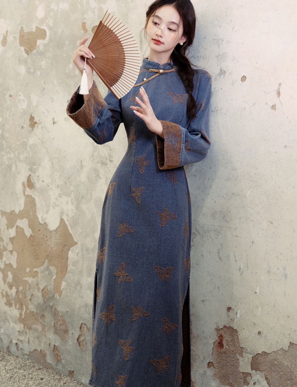 Autumn and winter embroidery dress retro cheongsam for women