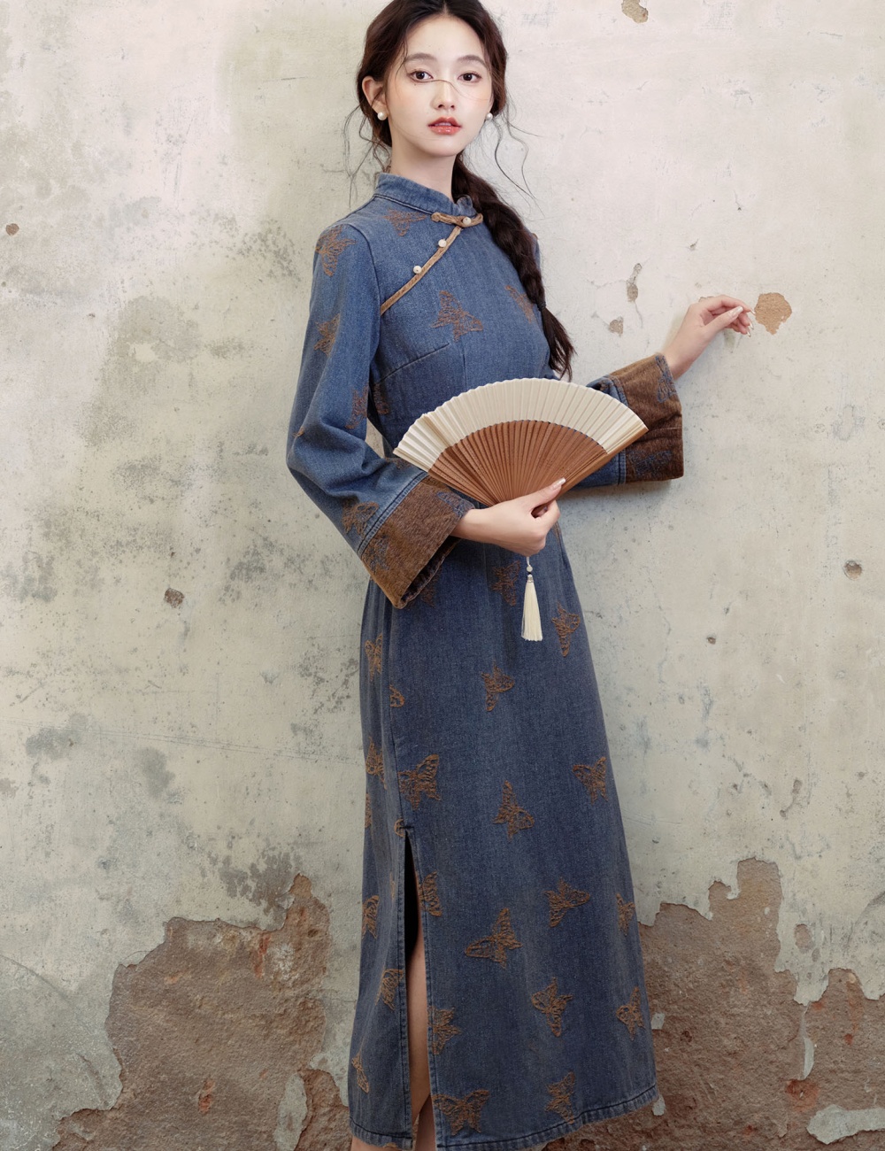 Autumn and winter embroidery dress retro cheongsam for women