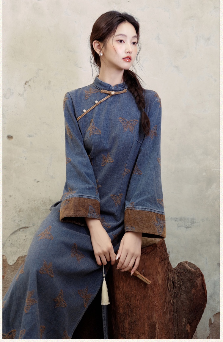Autumn and winter embroidery dress retro cheongsam for women
