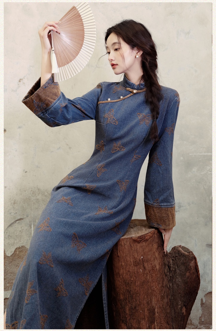 Autumn and winter embroidery dress retro cheongsam for women