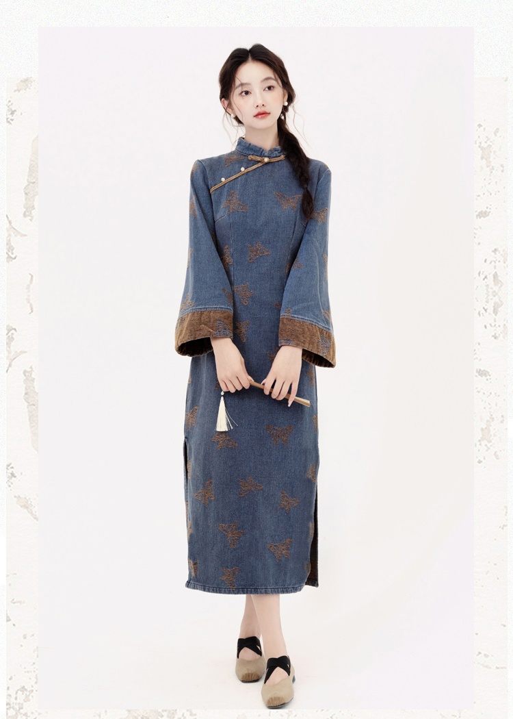 Autumn and winter embroidery dress retro cheongsam for women