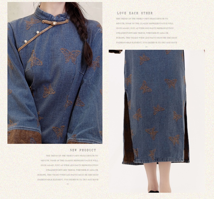 Autumn and winter embroidery dress retro cheongsam for women