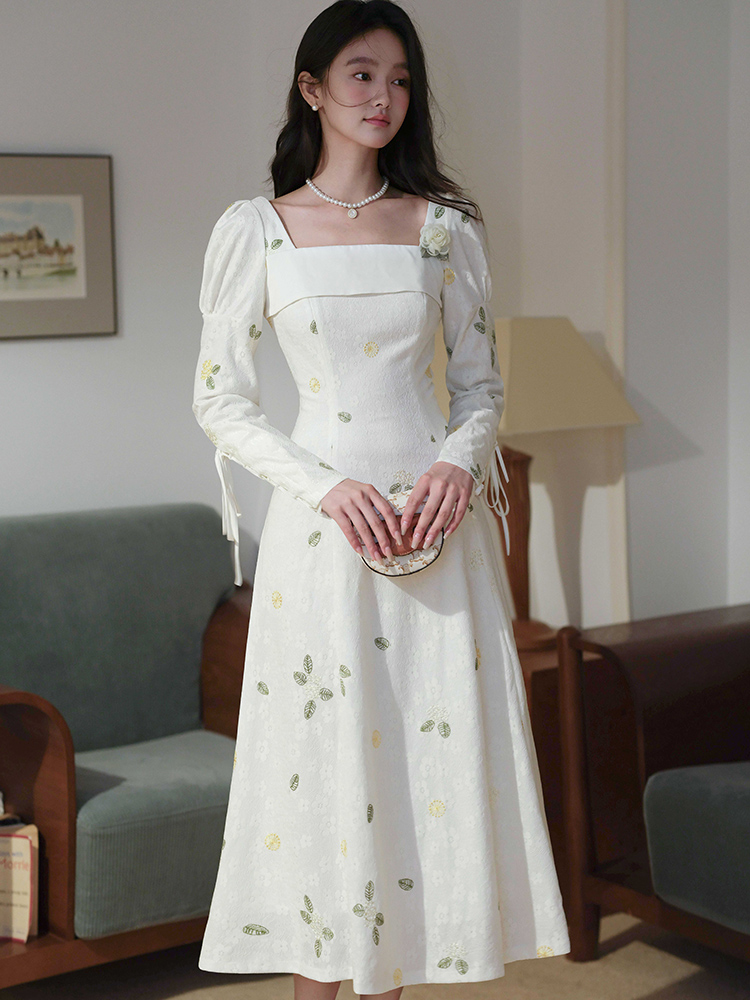Autumn light formal dress elegant France style dress