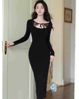 Package hip slim knitted black temperament dress