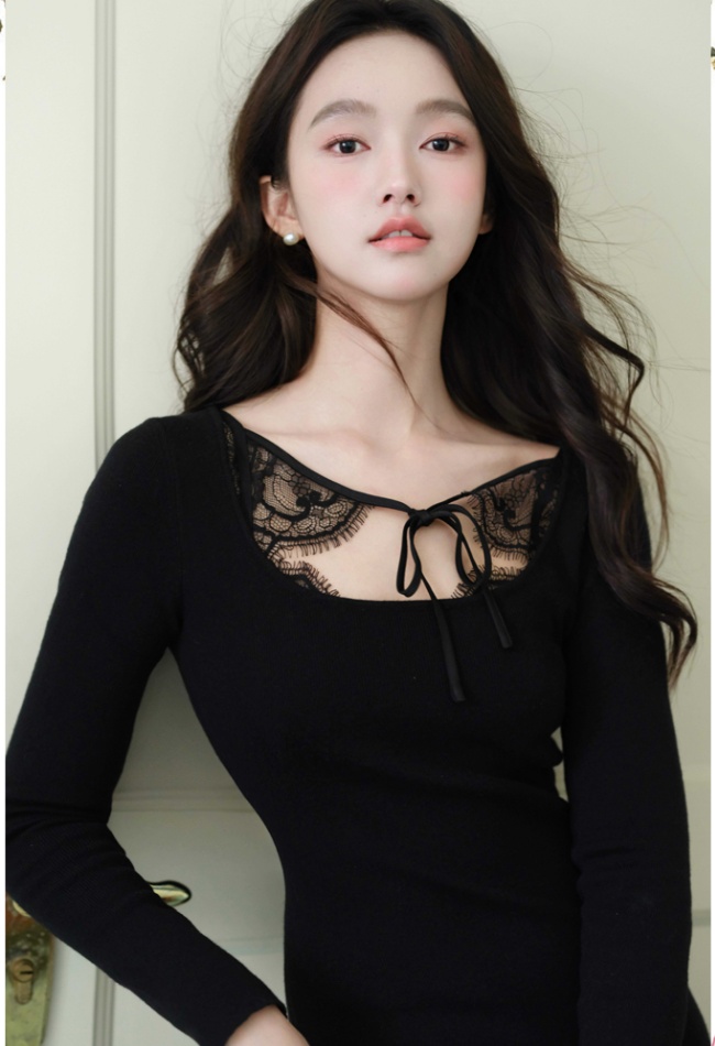 Package hip slim knitted black temperament dress