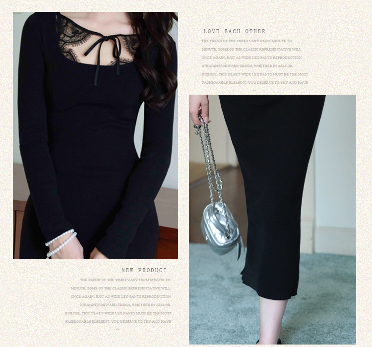 Package hip slim knitted black temperament dress