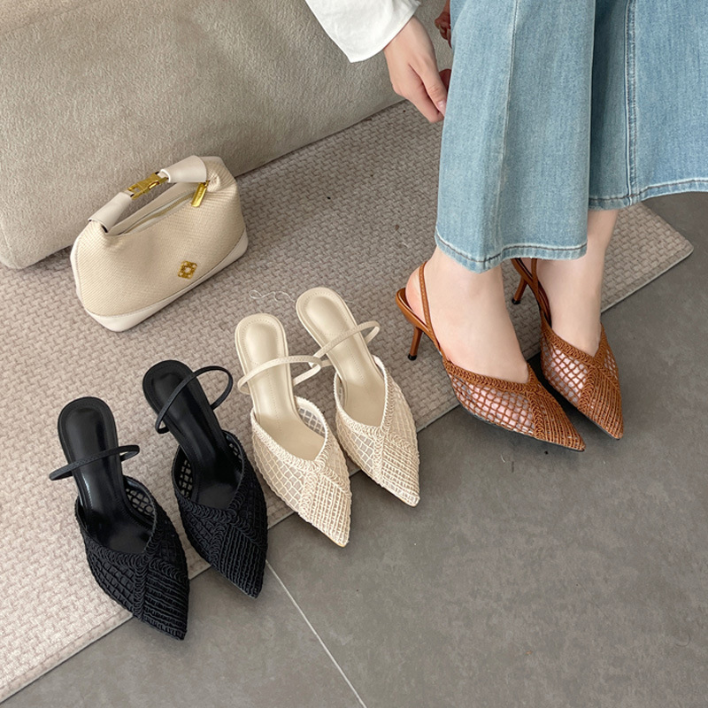 Retro niche sandals weave catwalk high-heeled shoes