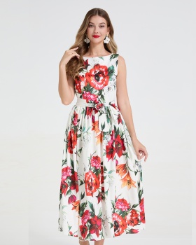Pinched waist big skirt France style bow flowers dress