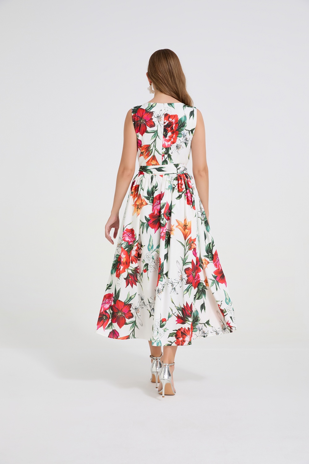Pinched waist big skirt France style bow flowers dress