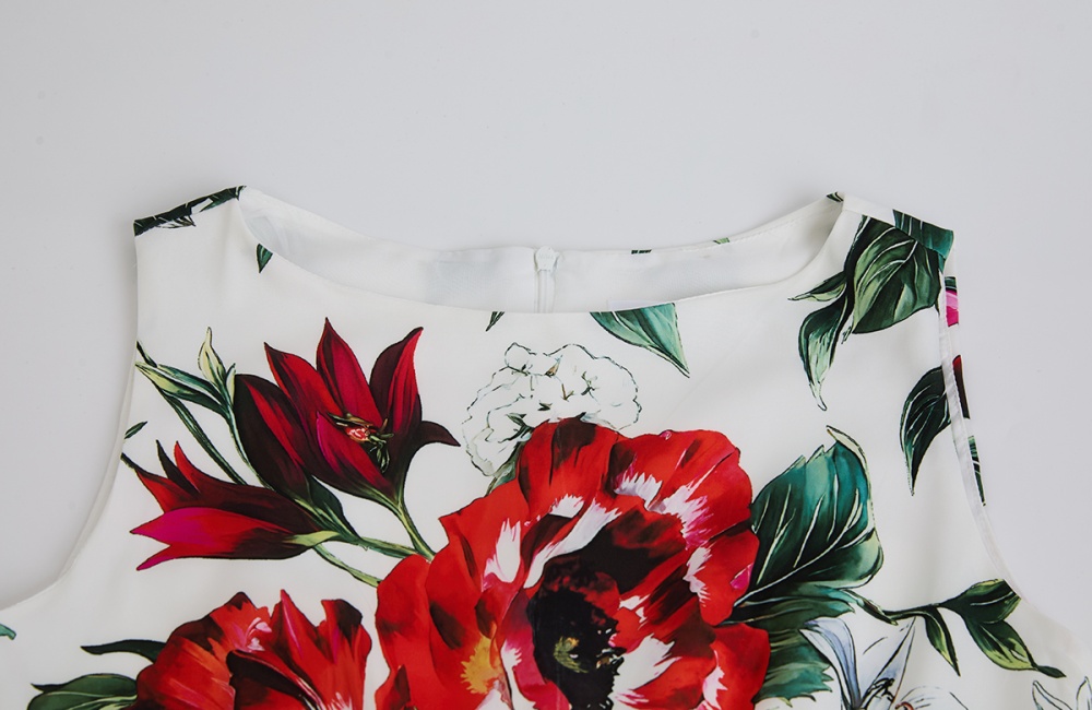 Pinched waist big skirt France style bow flowers dress