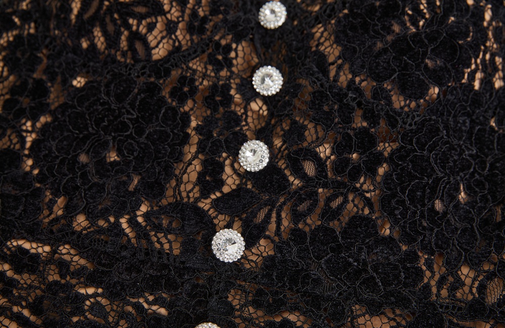 Diamond square collar lace stereoscopic dress