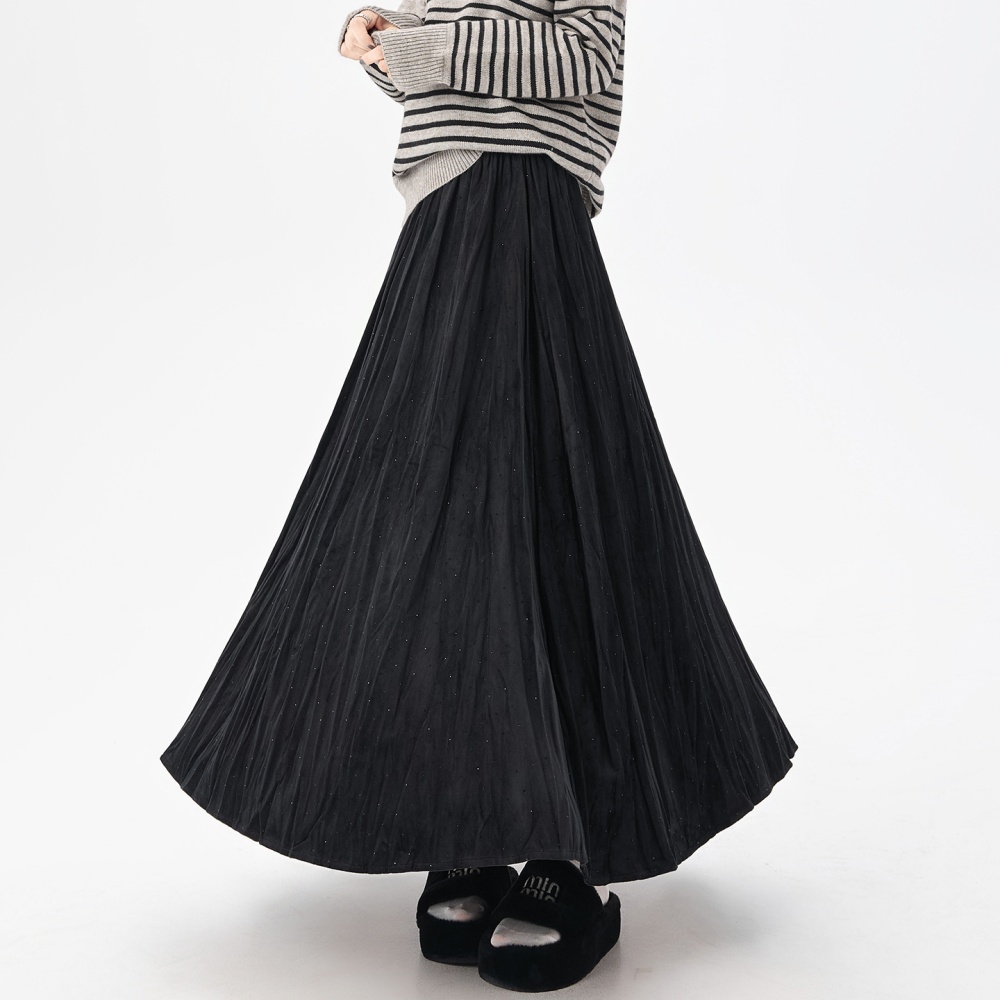 Fold autumn and winter rhinestone skirt for women