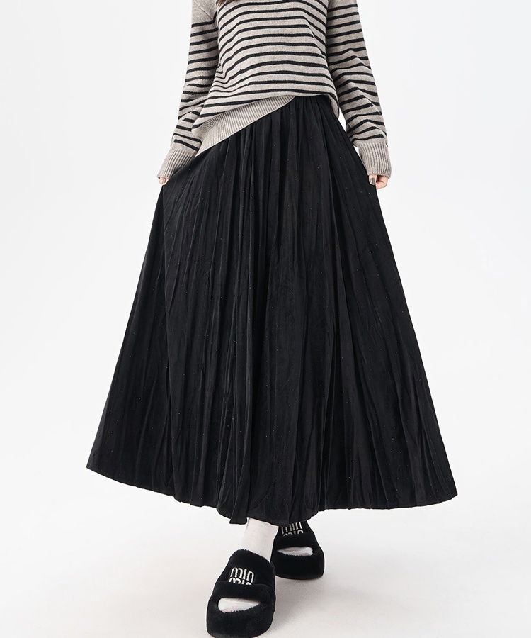 Fold autumn and winter rhinestone skirt for women