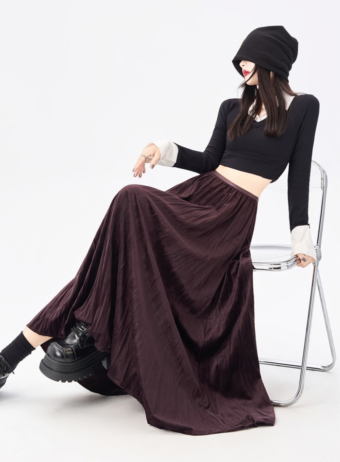 Fold autumn and winter rhinestone skirt for women