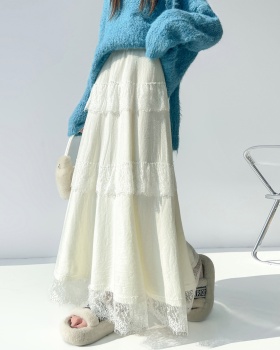 High waist lace long skirt drape skirt for women