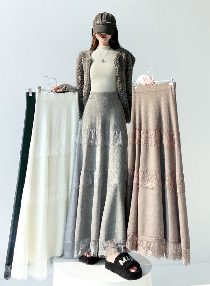 High waist lace long skirt drape skirt for women