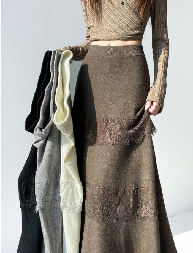 High waist lace long skirt drape skirt for women