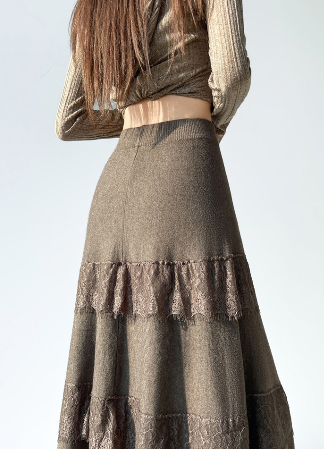 High waist lace long skirt drape skirt for women