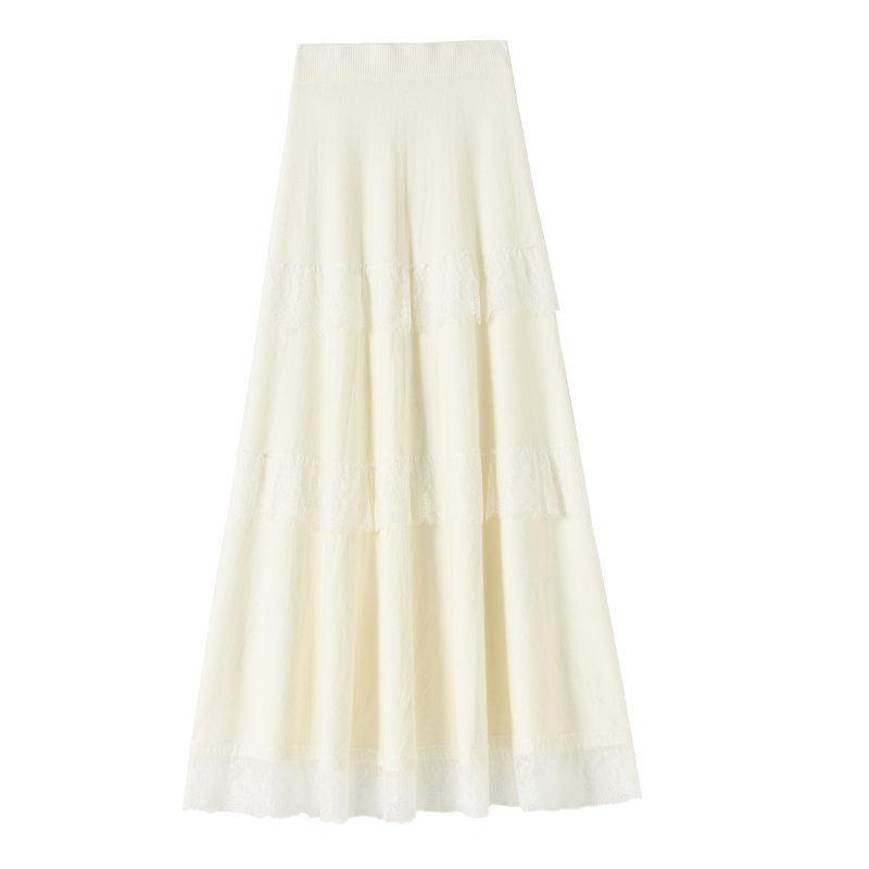 High waist lace long skirt drape skirt for women