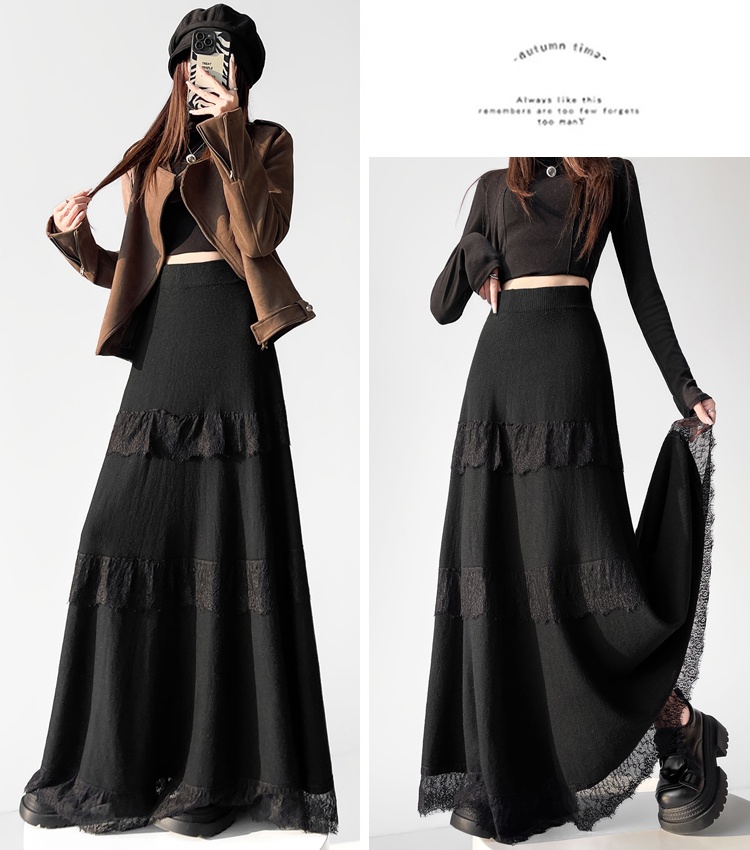 High waist lace long skirt drape skirt for women