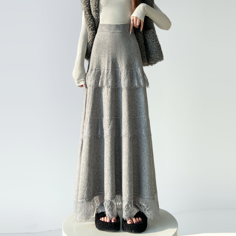 High waist lace long skirt drape skirt for women