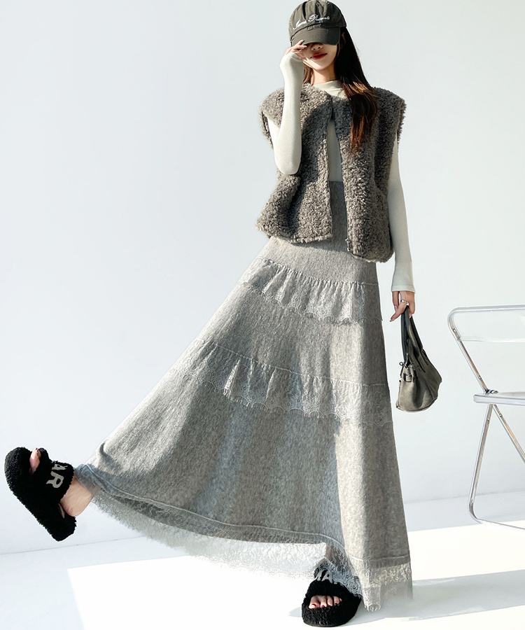 High waist lace long skirt drape skirt for women