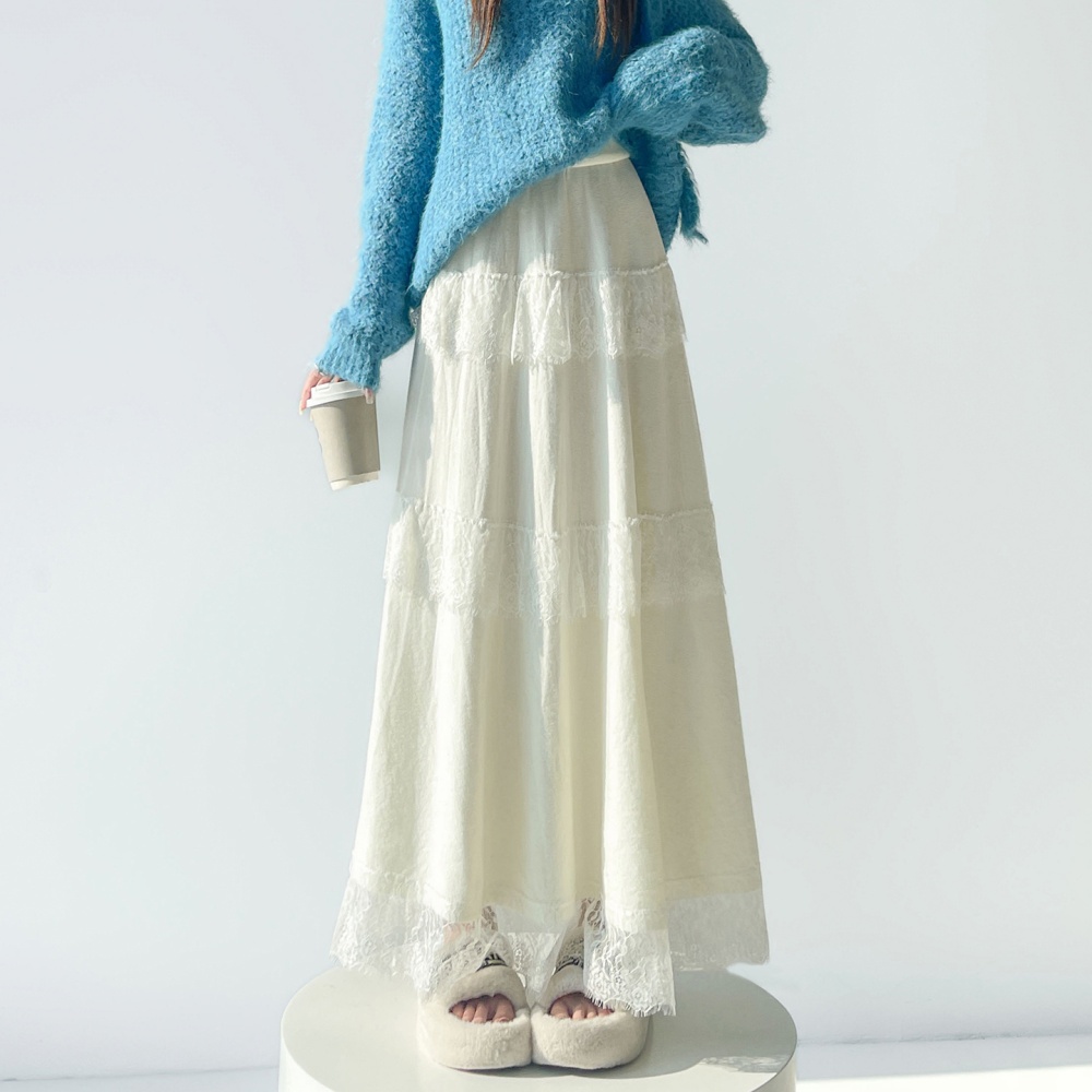 High waist lace long skirt drape skirt for women