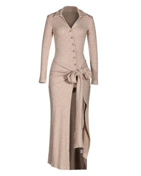 France style bandage long dress knitted bow dress