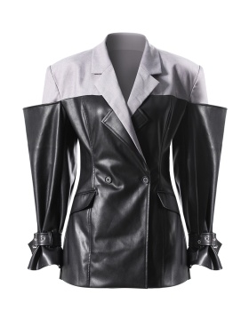 Splice autumn PU coat neutral loose jacket for women