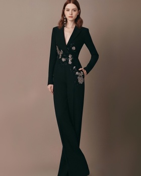 Commuting colors wide leg pants pinched waist elegant jumpsuit