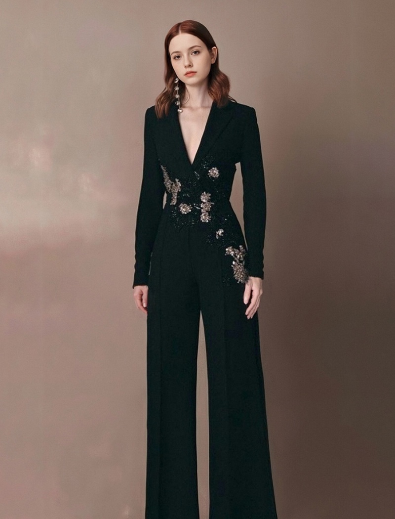 Commuting colors wide leg pants pinched waist elegant jumpsuit