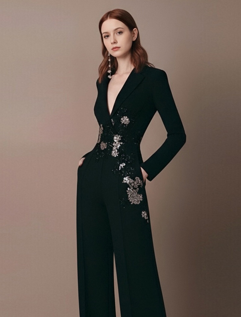 Commuting colors wide leg pants pinched waist elegant jumpsuit