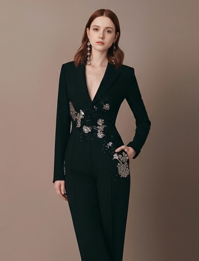 Commuting colors wide leg pants pinched waist elegant jumpsuit