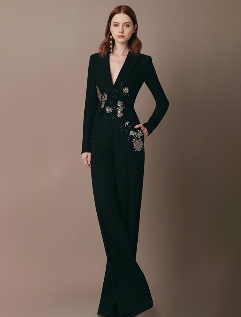 Commuting colors wide leg pants pinched waist elegant jumpsuit