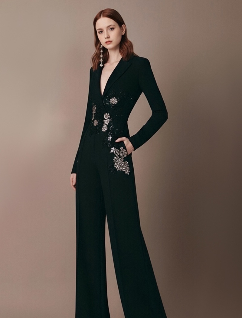 Commuting colors wide leg pants pinched waist elegant jumpsuit