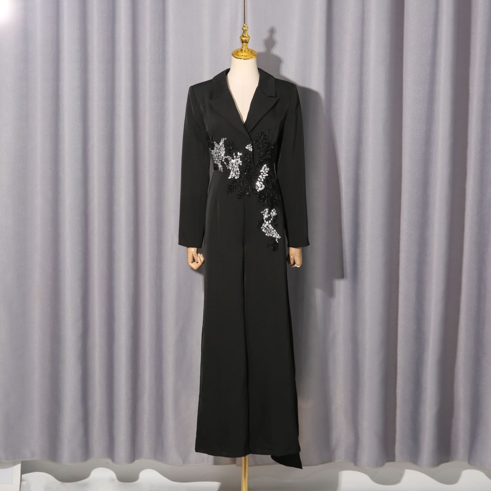 Commuting colors wide leg pants pinched waist elegant jumpsuit