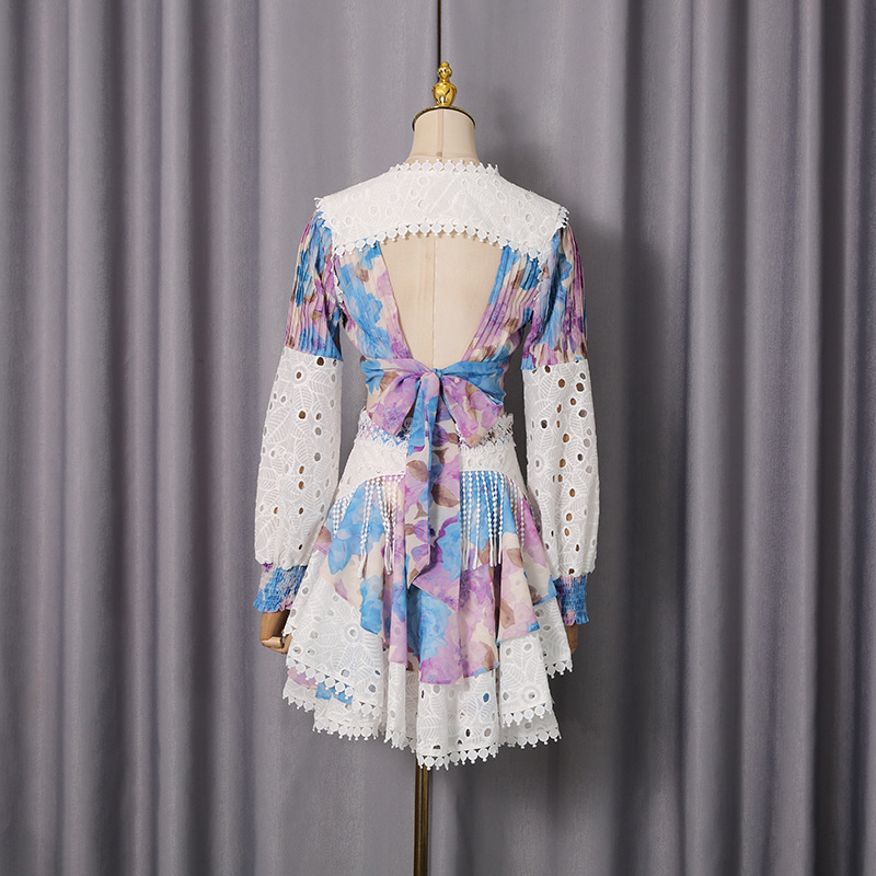 Autumn lace splice shirt Bohemian style flowers skirt a set
