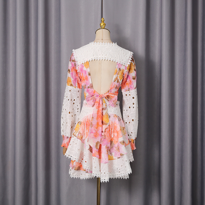 Autumn lace splice shirt Bohemian style flowers skirt a set