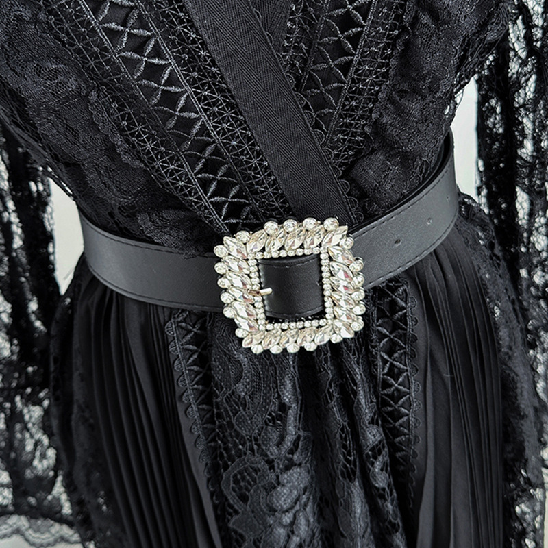Retro pinched waist long dress autumn dress for women