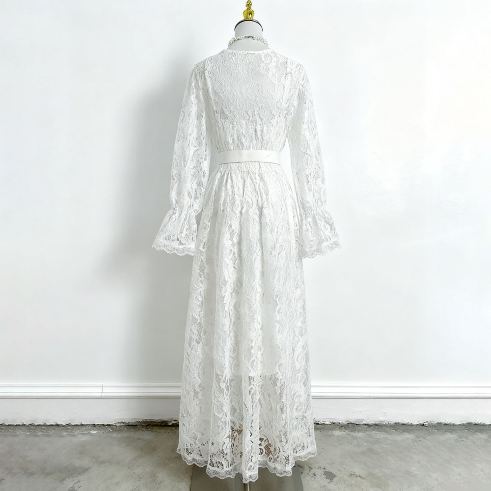 Retro pinched waist long dress autumn dress for women